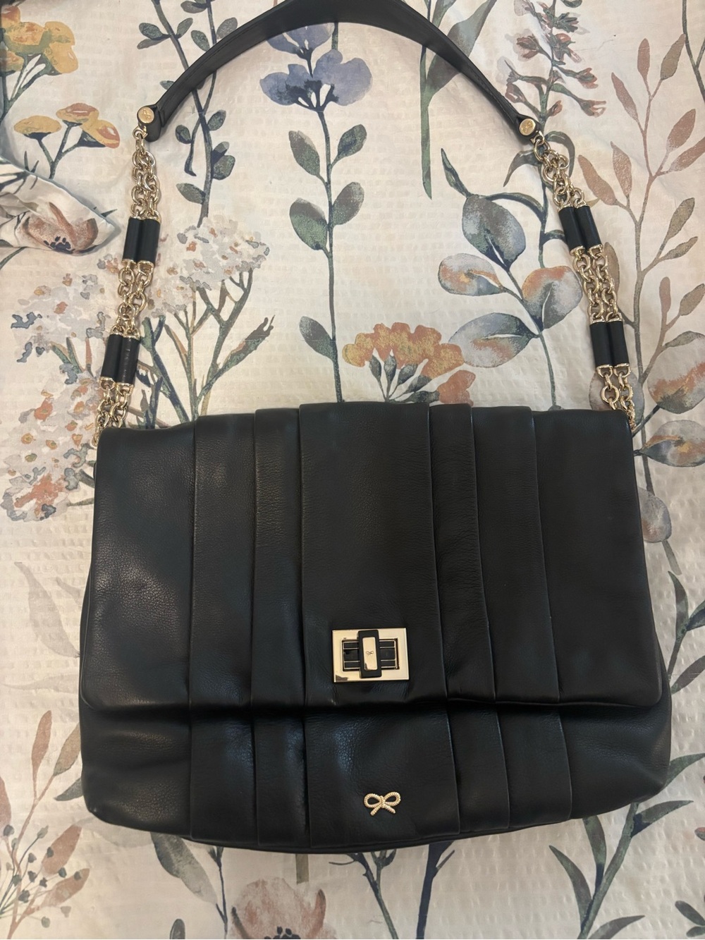 Anya Hindmarch Gracie Black Quilted Shoulder Bag with Gold Hardware